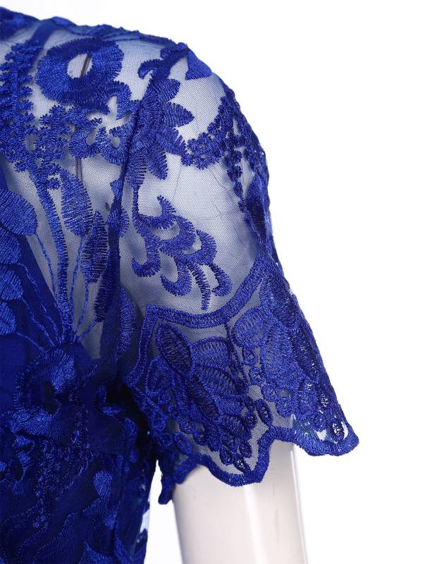 Women Embroidered Lace Mother of Bride Fishtail Dress thumb