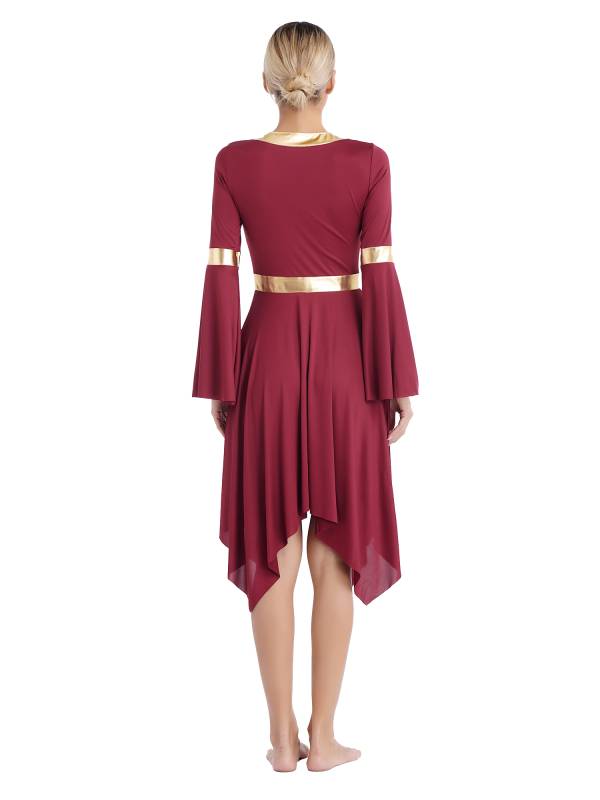 Women V Neck Flare Sleeve Worship Dance Dress thumb