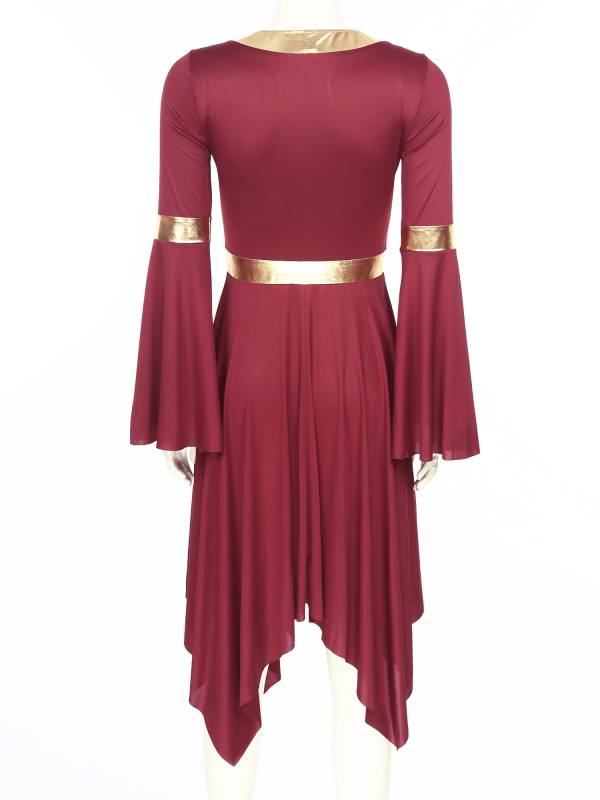 Women V Neck Flare Sleeve Worship Dance Dress thumb