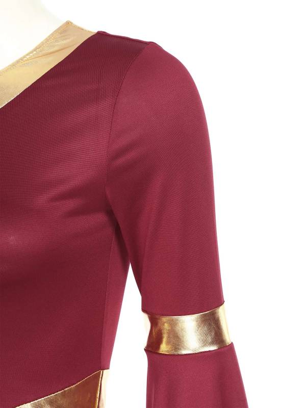 Women V Neck Flare Sleeve Worship Dance Dress thumb