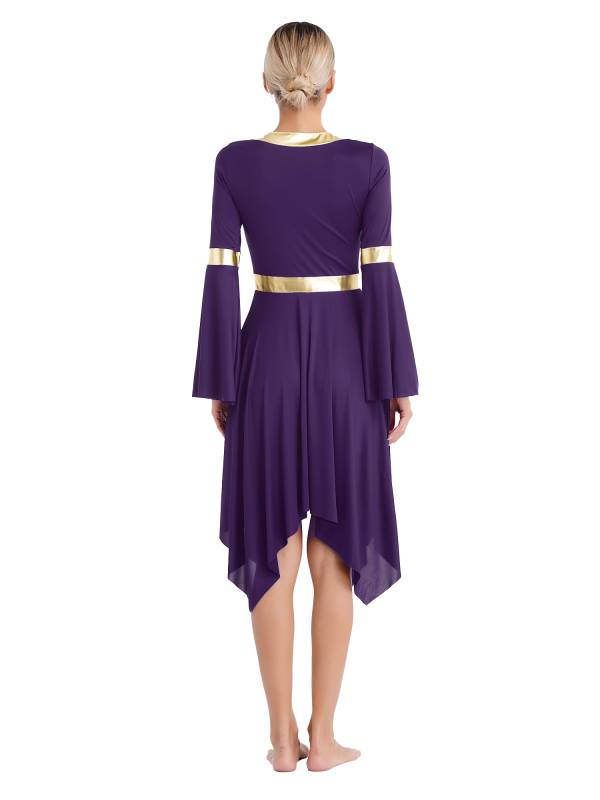 Women V Neck Flare Sleeve Worship Dance Dress thumb