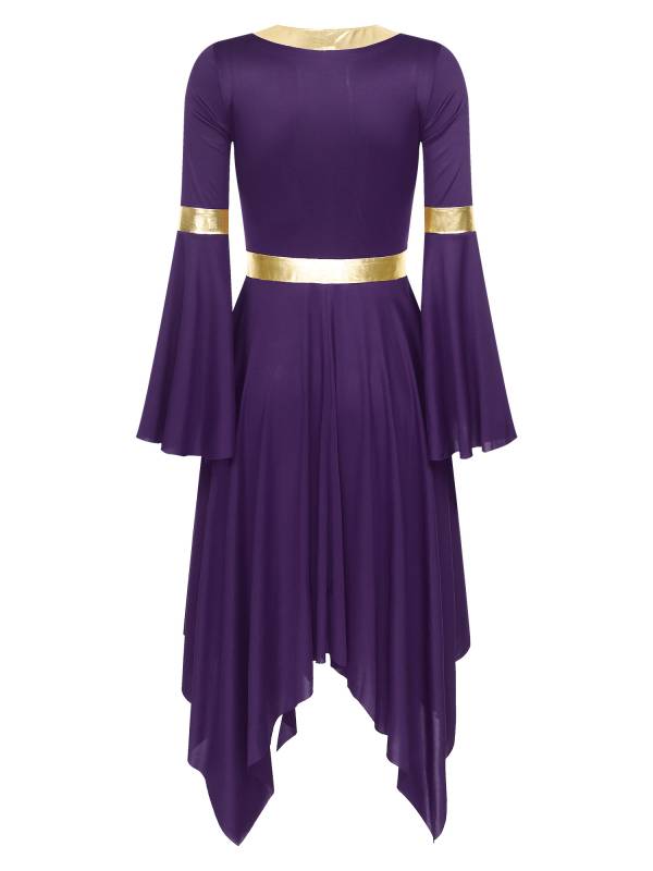 Women V Neck Flare Sleeve Worship Dance Dress thumb