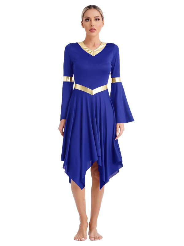 Women V Neck Flare Sleeve Worship Dance Dress thumb