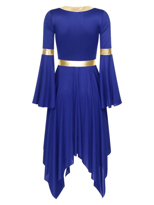 Women V Neck Flare Sleeve Worship Dance Dress thumb