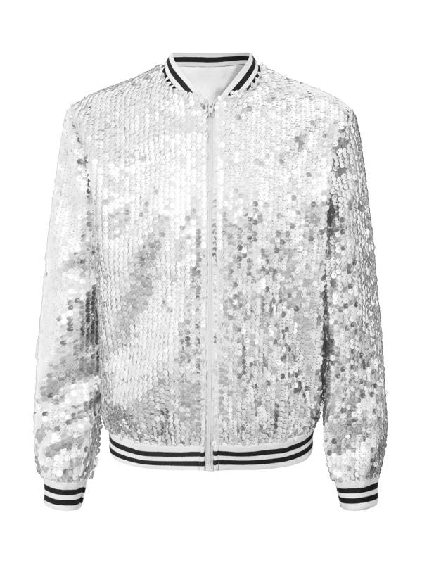 Kids Girls Sequin Baseball Jackets Coat Zip Up Outerwear thumb