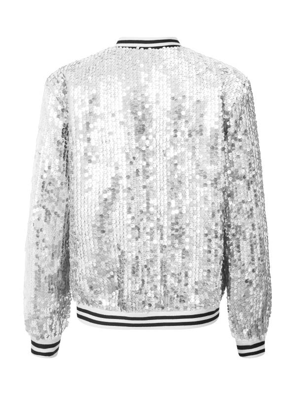 Kids Girls Sequin Baseball Jackets Coat Zip Up Outerwear thumb