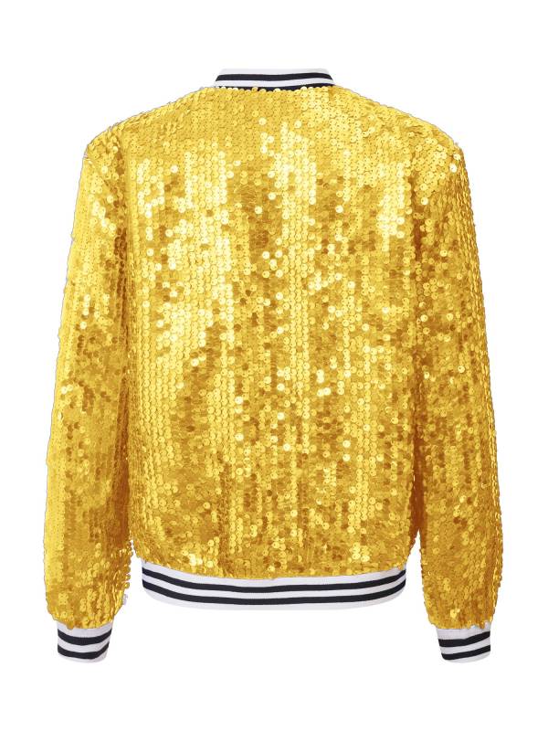 Kids Girls Sequin Baseball Jackets Coat Zip Up Outerwear thumb