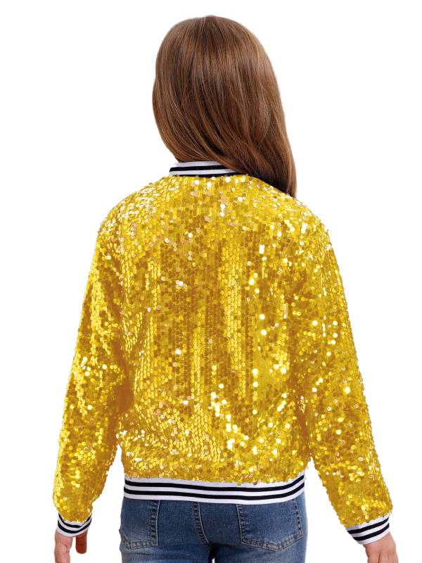 Kids Girls Sequin Baseball Jackets Coat Zip Up Outerwear thumb