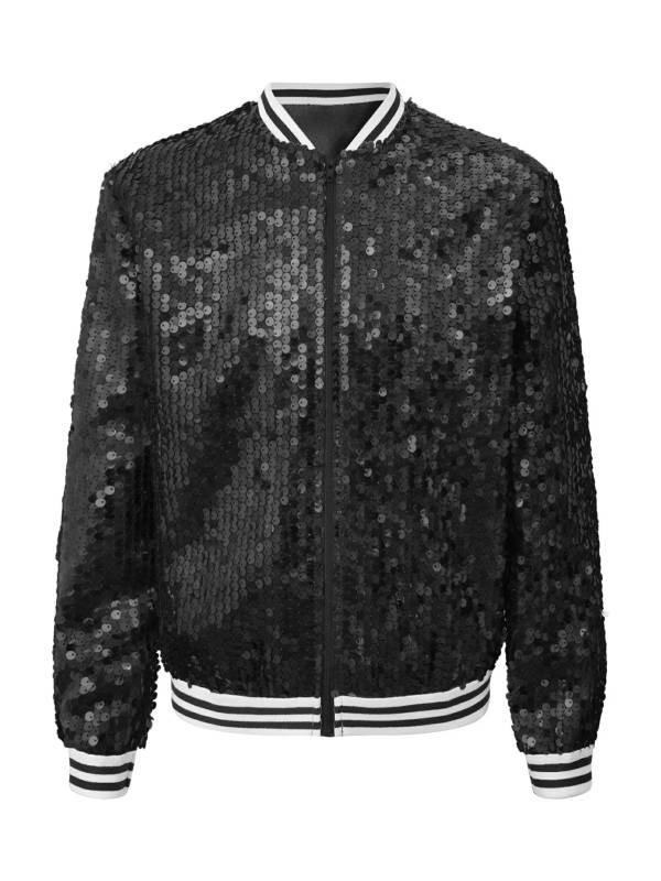Kids Girls Sequin Baseball Jackets Coat Zip Up Outerwear thumb