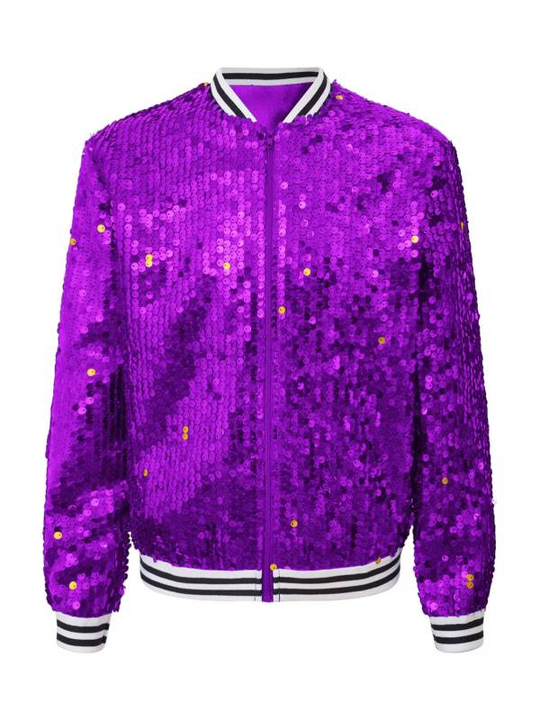 Kids Girls Sequin Baseball Jackets Coat Zip Up Outerwear thumb