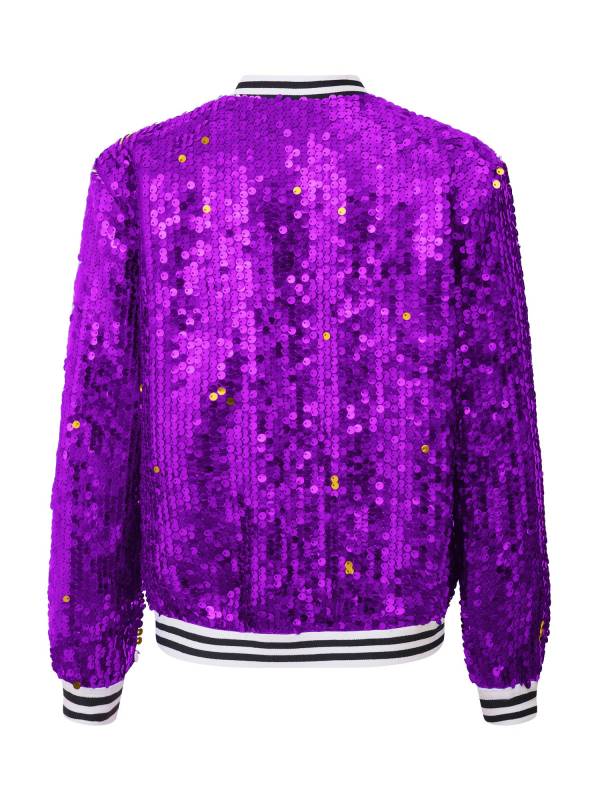 Kids Girls Sequin Baseball Jackets Coat Zip Up Outerwear thumb