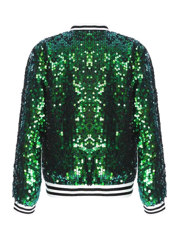 Kids Girls Sequin Baseball Jackets Coat Zip Up Outerwear thumb