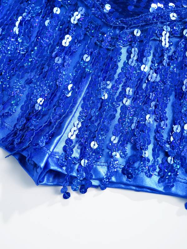 Kids Girls Sleeveless Sequins Tassel Criss Cross Latin Dance Cha-Cha Leotard thumb