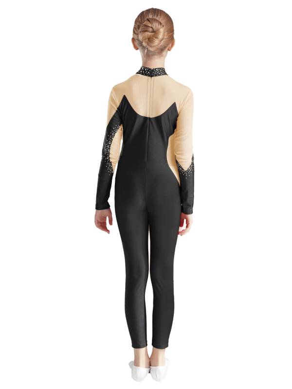 Kids Girls Gymnastics Costume Long Sleeve Rhinestones Dance Unitard thumb