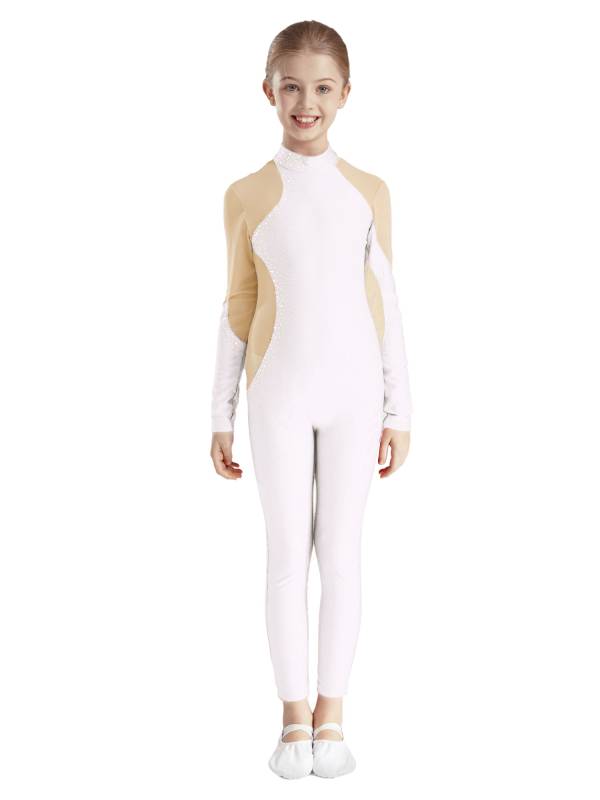 Kids Girls Gymnastics Costume Long Sleeve Rhinestones Dance Unitard thumb