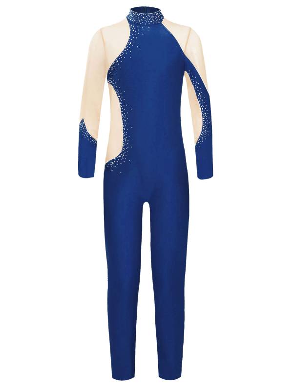 Kids Girls Gymnastics Costume Long Sleeve Rhinestones Dance Unitard thumb