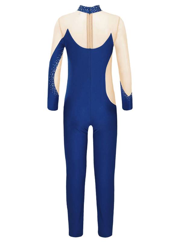 Kids Girls Gymnastics Costume Long Sleeve Rhinestones Dance Unitard thumb