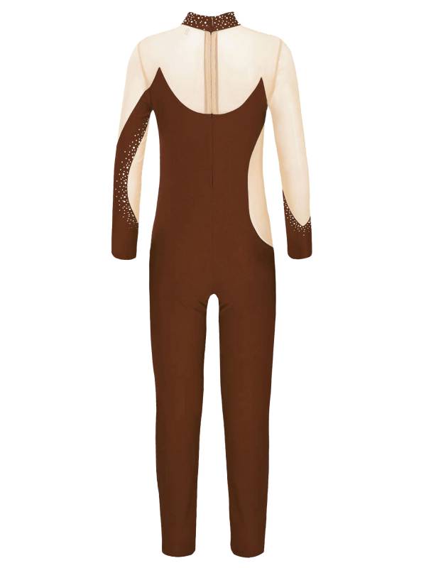 Kids Girls Gymnastics Costume Long Sleeve Rhinestones Dance Unitard thumb