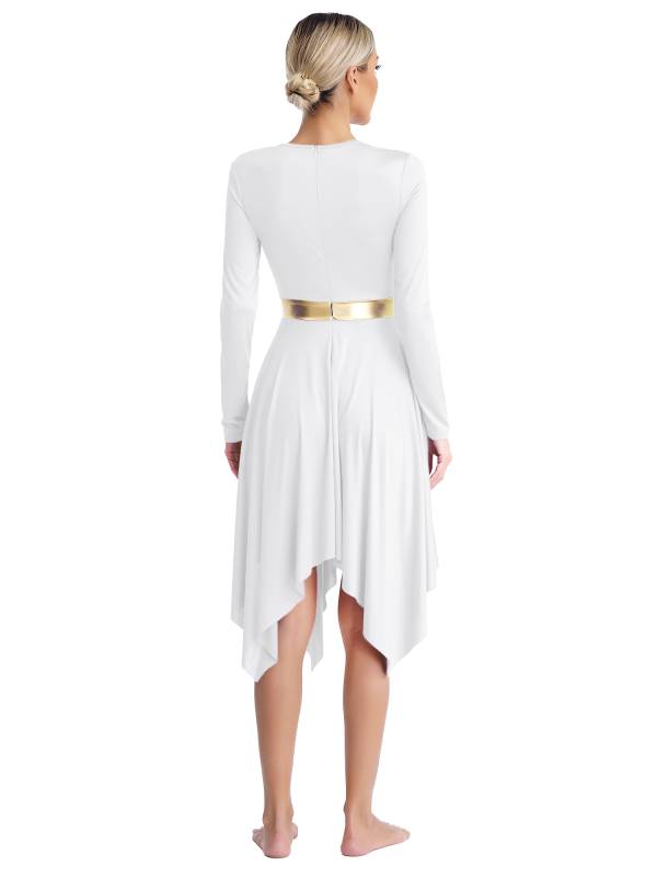 Women Long Sleeve Metallic Asymmetrical Praise Dance Dress thumb