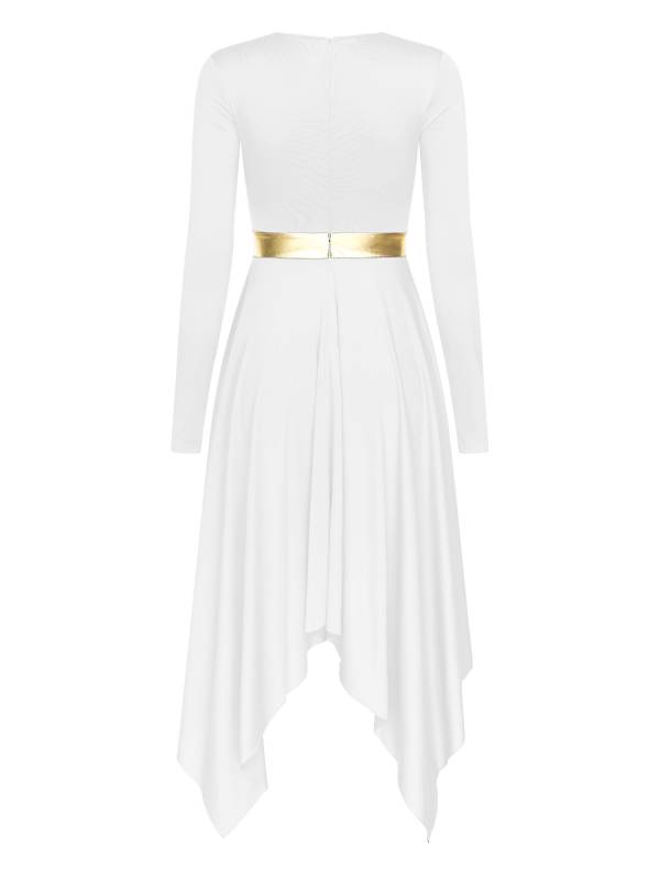 Women Long Sleeve Metallic Asymmetrical Praise Dance Dress thumb