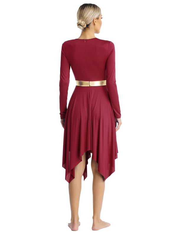 Women Long Sleeve Metallic Asymmetrical Praise Dance Dress thumb