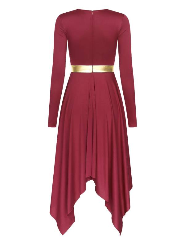 Women Long Sleeve Metallic Asymmetrical Praise Dance Dress thumb