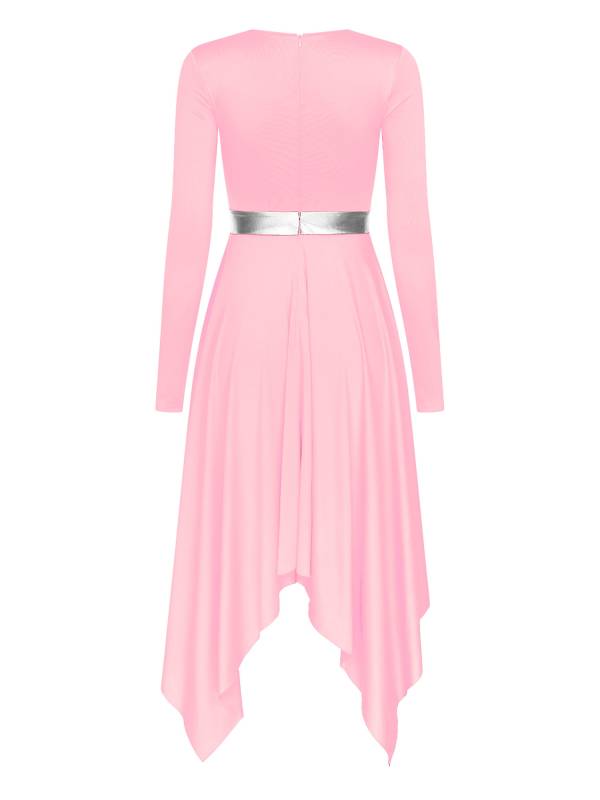 Women Long Sleeve Metallic Asymmetrical Praise Dance Dress thumb