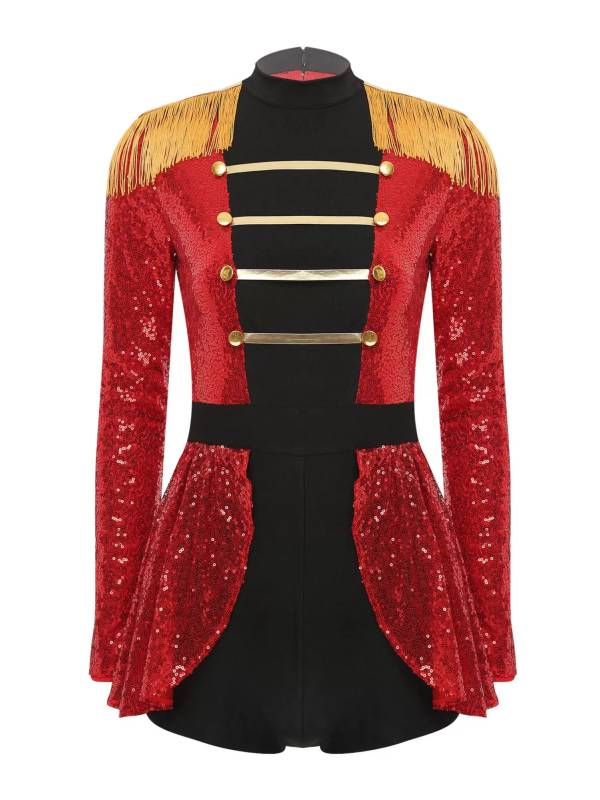 Women Colorblock Long Sleeve Sparkly Sequin Circus Ringmaster Jumpsuit thumb