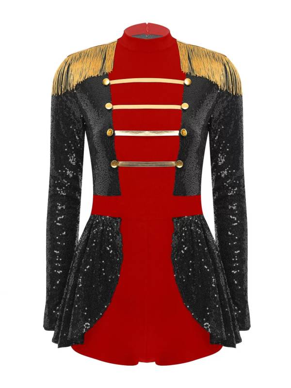 Women Colorblock Long Sleeve Sparkly Sequin Circus Ringmaster Jumpsuit thumb