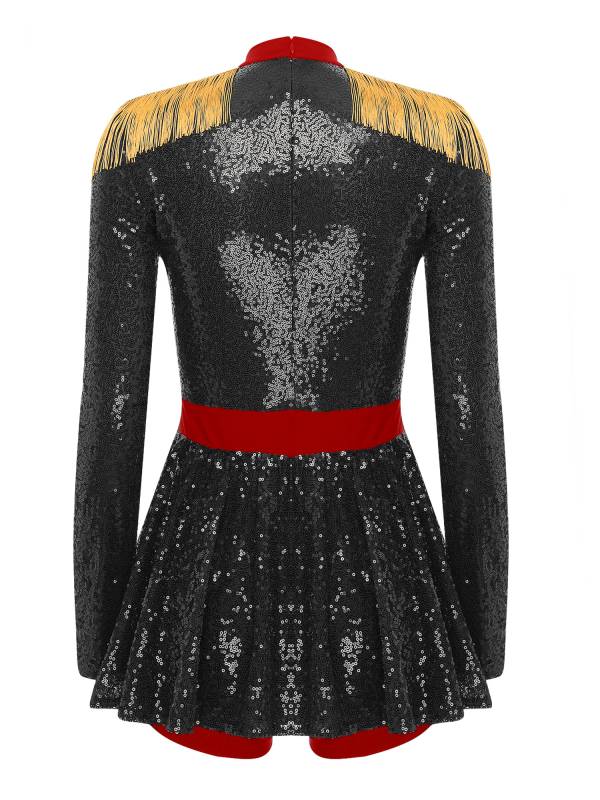 Women Colorblock Long Sleeve Sparkly Sequin Circus Ringmaster Jumpsuit thumb