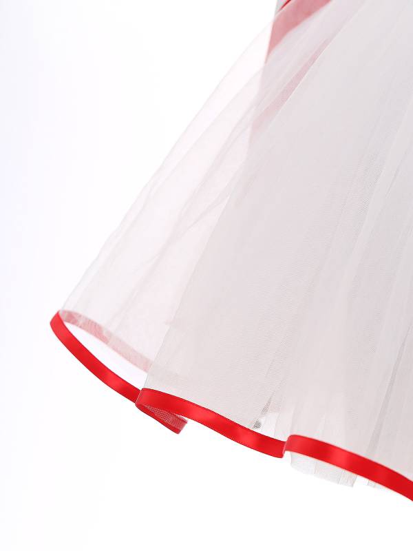 Women Christmas Sleeveless Stripes Candy Cane Tulle Tutu Dress with Gloves thumb