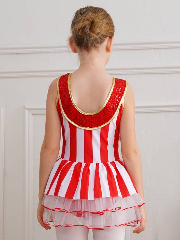 Kids Girls Christmas Sleeveless Stripes Sequins Bodysuit thumb