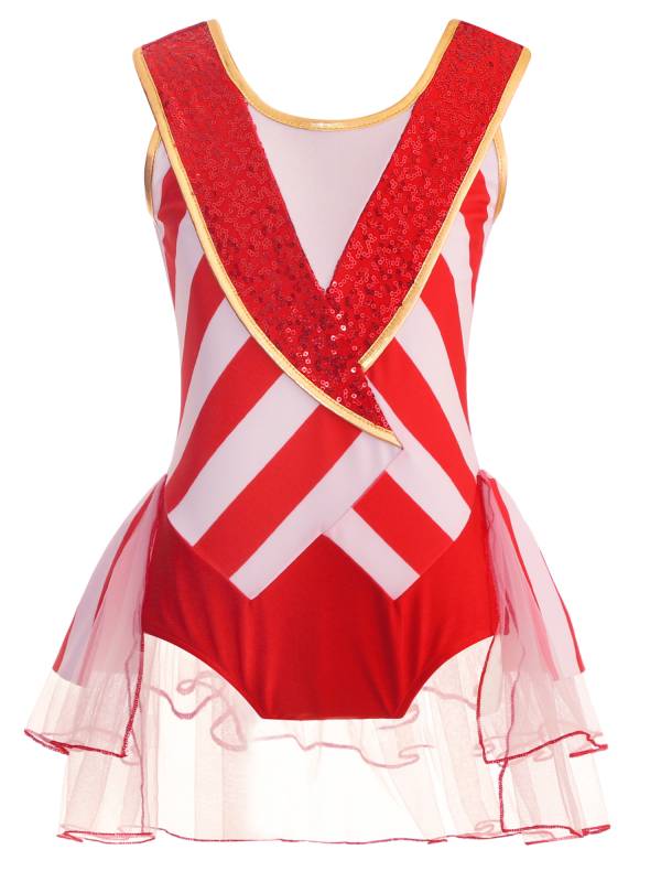 Kids Girls Christmas Sleeveless Stripes Sequins Bodysuit thumb