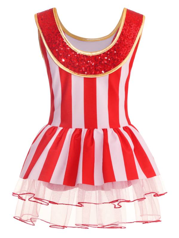 Kids Girls Christmas Sleeveless Stripes Sequins Bodysuit thumb