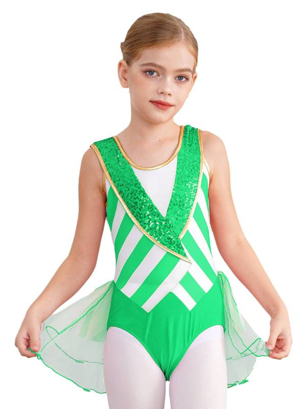 Kids Girls Christmas Sleeveless Stripes Sequins Bodysuit thumb