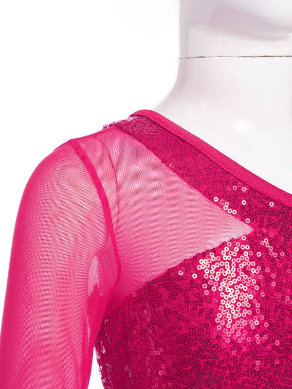 Kids Girls Sparkly Sequin One Shoulder Jazz Dance Crop Top thumb