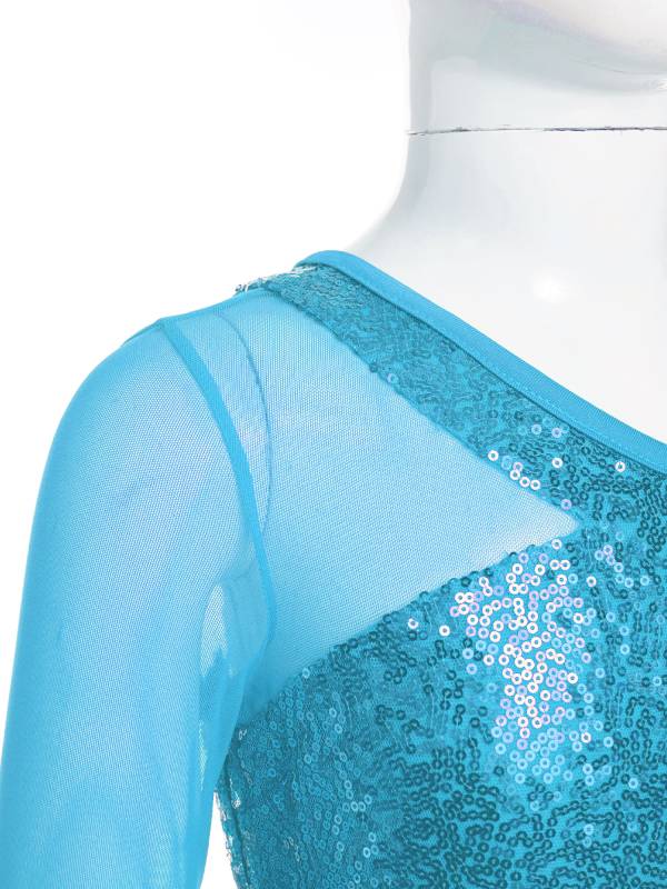 Kids Girls Sparkly Sequin One Shoulder Jazz Dance Crop Top thumb