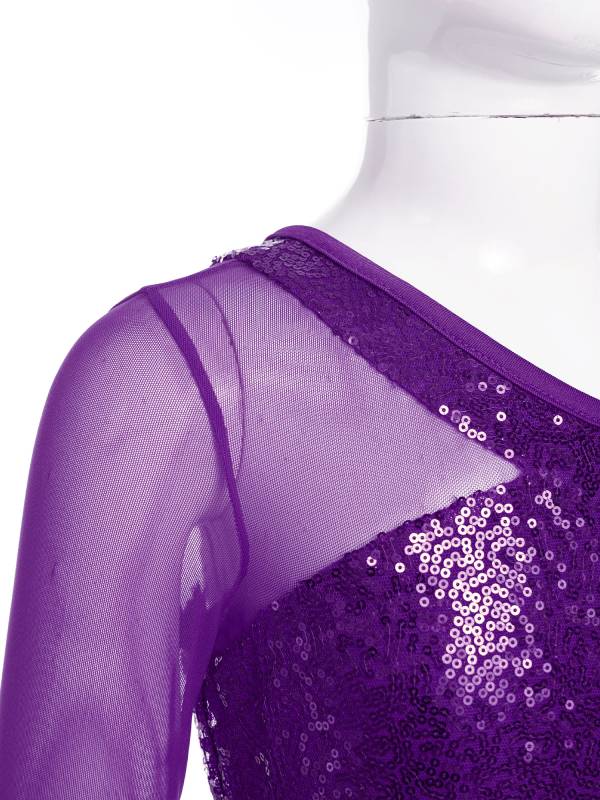 Kids Girls Sparkly Sequin One Shoulder Jazz Dance Crop Top thumb