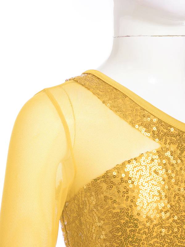 Kids Girls 2pcs Sequins One Shoulder Crop Top and Skirt Jazz Dance Set thumb