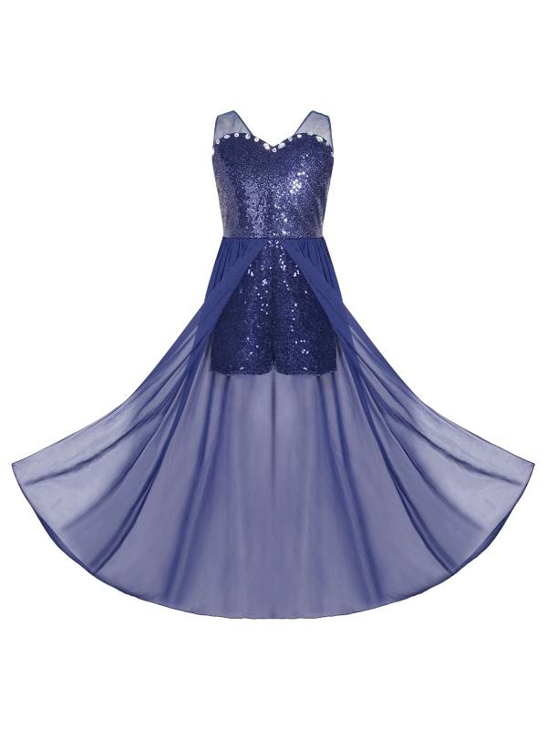Kids Girls Sleeveless V Neck Sequin Romper Party Gown Prom Dress thumb