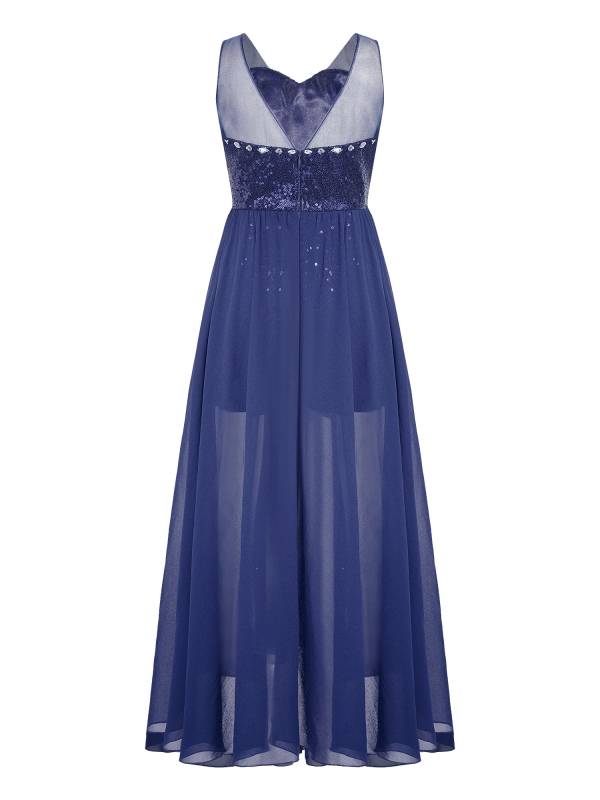 Kids Girls Sleeveless V Neck Sequin Romper Party Gown Prom Dress thumb