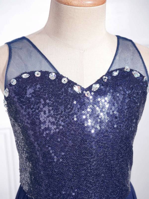 Kids Girls Sleeveless V Neck Sequin Romper Party Gown Prom Dress thumb