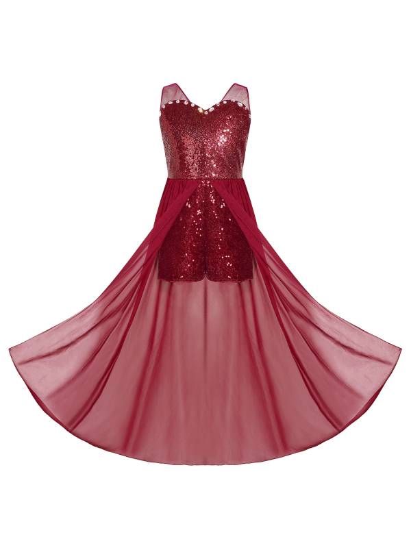 Kids Girls Sleeveless V Neck Sequin Romper Party Gown Prom Dress thumb