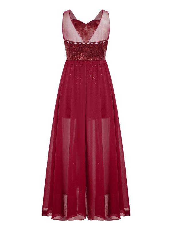 Kids Girls Sleeveless V Neck Sequin Romper Party Gown Prom Dress thumb
