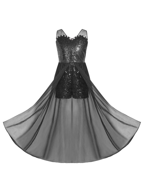 Kids Girls Sleeveless V Neck Sequin Romper Party Gown Prom Dress thumb