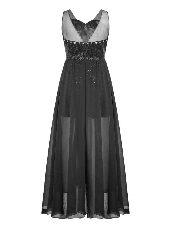 Kids Girls Sleeveless V Neck Sequin Romper Party Gown Prom Dress thumb