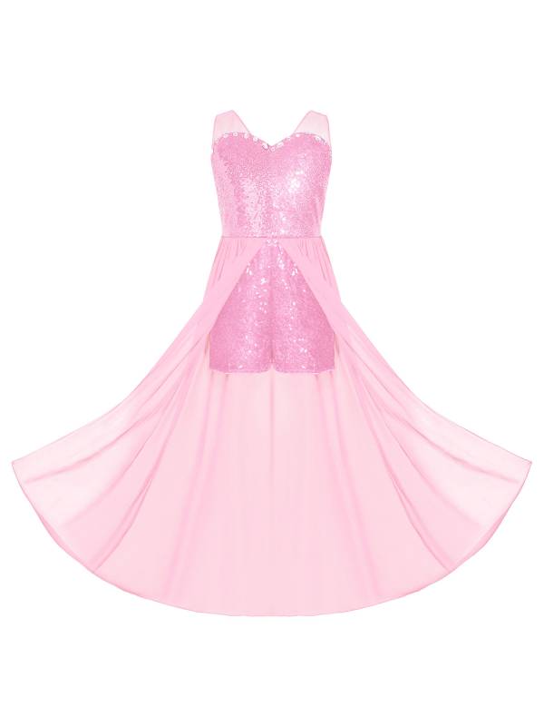 Kids Girls Sleeveless V Neck Sequin Romper Party Gown Prom Dress thumb