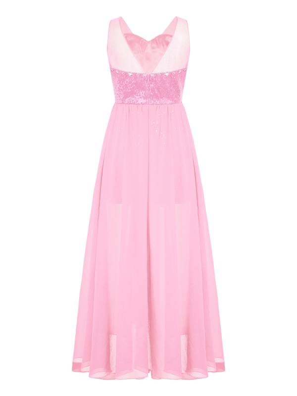 Kids Girls Sleeveless V Neck Sequin Romper Party Gown Prom Dress thumb