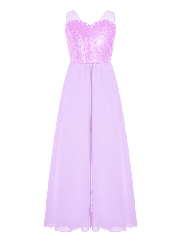 Kids Girls Sleeveless V Neck Sequin Romper Party Gown Prom Dress thumb