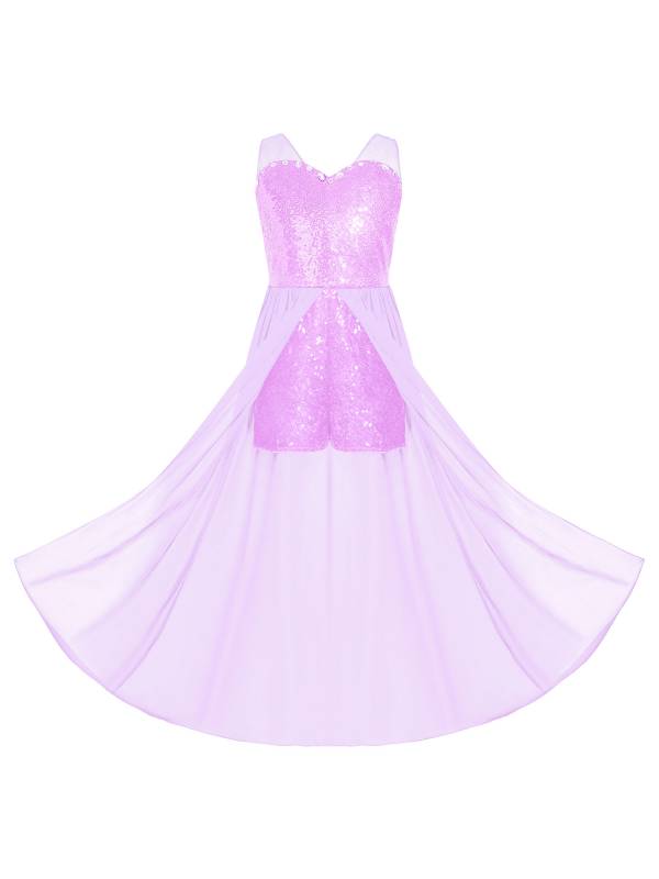 Kids Girls Sleeveless V Neck Sequin Romper Party Gown Prom Dress thumb